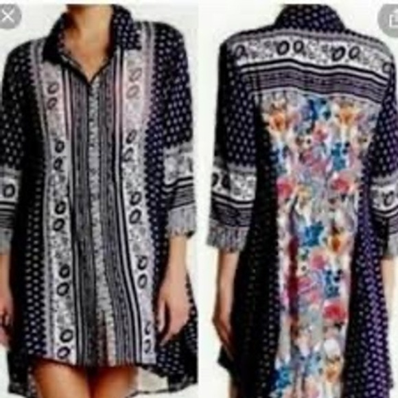 Dresses & Skirts - Anthropologie Cyrena Women's M Artsy Shirt Dress Black Multicolor Button Down